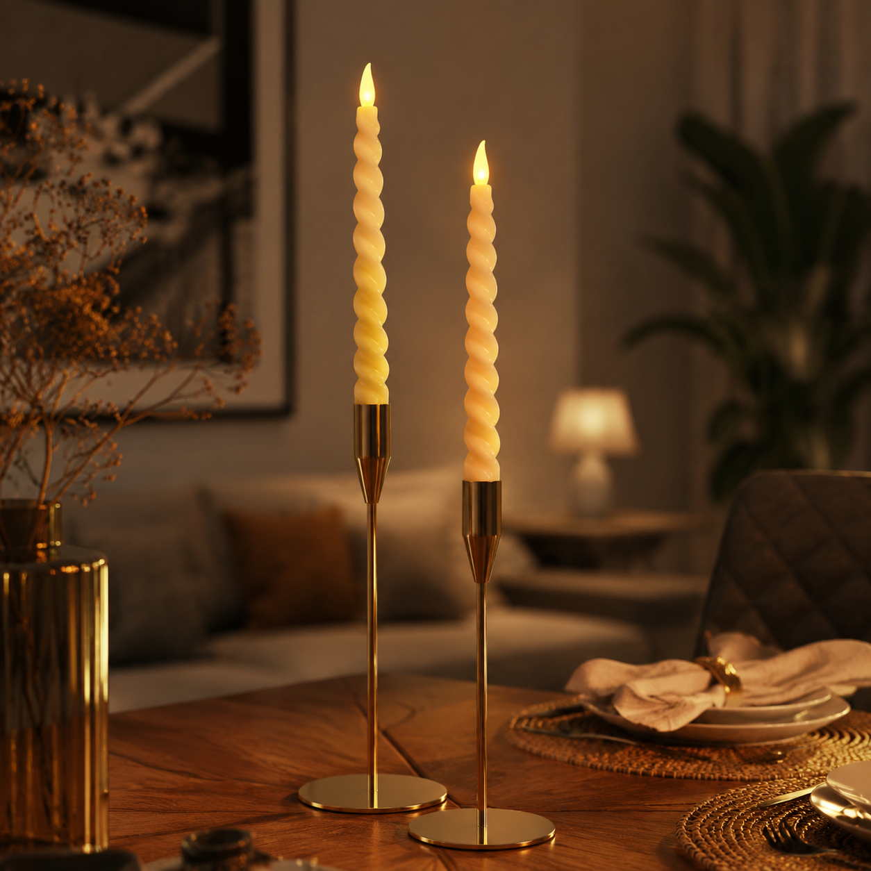 شمع LED مدل قلمی مارپیچ (بسته ۲ عددی) – باتری‌خور