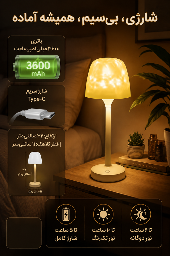 چراغ خواب رومیزی طرح موج اقیانوس